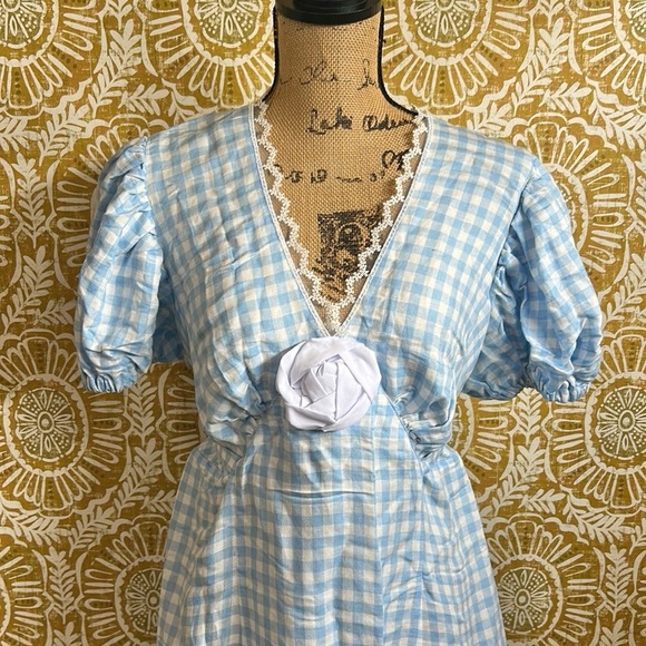 NWT SLEEPER The Genus Rosa Linen Blend Gingham Midi Dress in Blue Vichy Sz XL - Picture 7 of 15